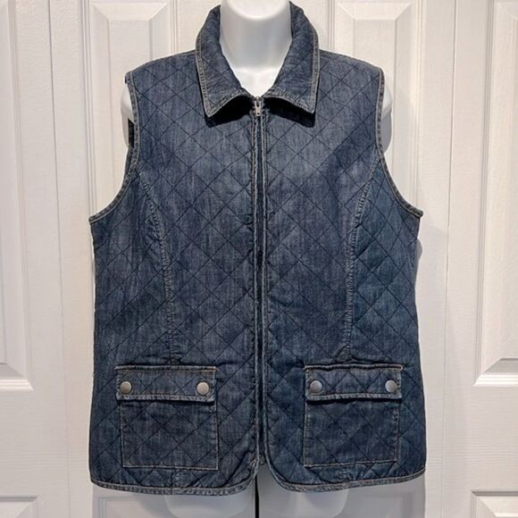 Denver Hayes Blue Denim Quilted Zip Up Vest Size L‎ - Picture 1 of 10
